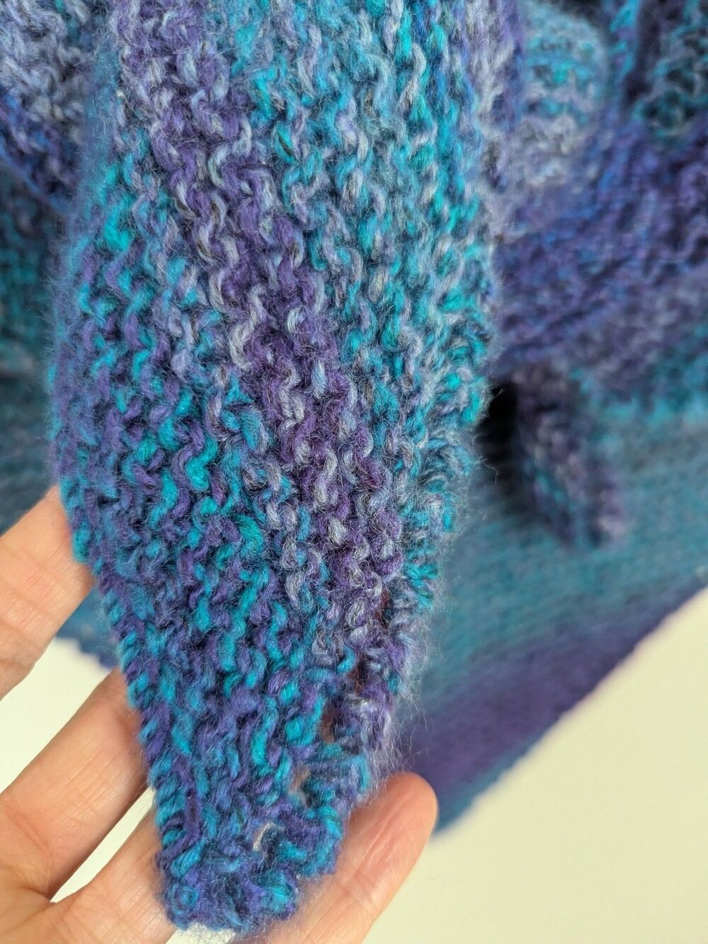 Handmade Crochet Knit Triangle Shawl Poncho Sweater Wrap OS Boho Purple Teal - Picture 7 of 7